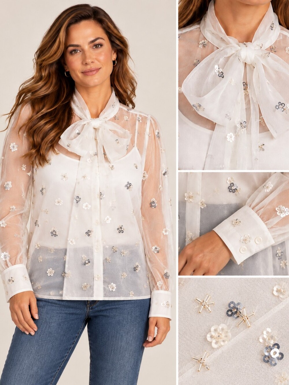 Rachel Zoe Sheer White Blouse With Embellishments